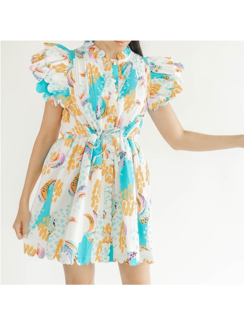 Victoria Dunn Marie White and Turquoise Floral-Print Midi Dress